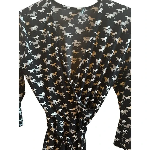 Chase And Wonder Horse Theme Faux Wrap Dress Black White *No Size Tag Smaller - Picture 3 of 10